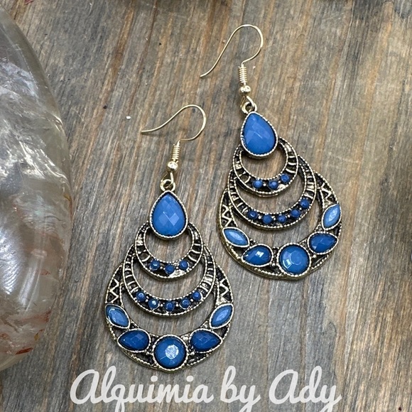 Sapphire Cobalt blue zirconia dangle chandelier earrings - Picture 1 of 1